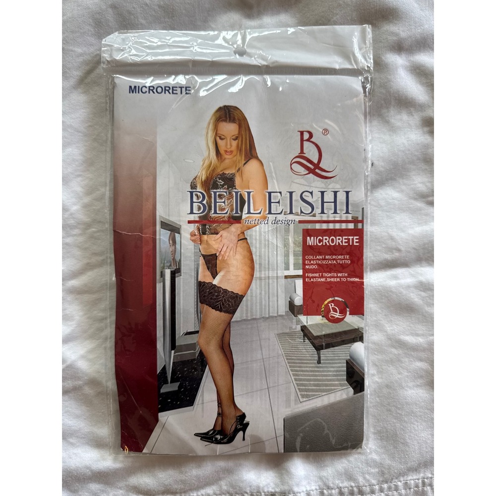Beileishi White Microrete Fishnet Tights Lace Thigh High Stockings NEW